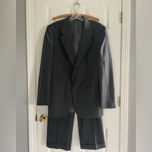 Evan Picone Mens Suit 43L Gray Pinstripe Wool Panta 36x30 Cuffed Pleated 2 pc